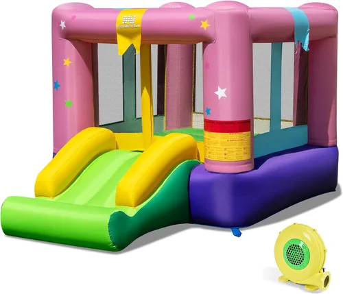 Miniatura 9 de BOUNTECH Casa inflable de rebote para niños de 3 a 12 años para interiores y exteriores con soplador de 480 W, área de salto, tobogán, juego
