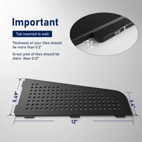 Miniatura 2 de Estante esquinero de ducha de 12 pulgadas, color negro mate 304, estante esquinero cuadrilátero de acero inoxidable empotrado resistente para baño