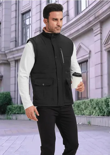 Miniatura 21 de XinYangNi Chaleco de invierno con forro polar para hombre, chaqueta de burbujas cálida e informal