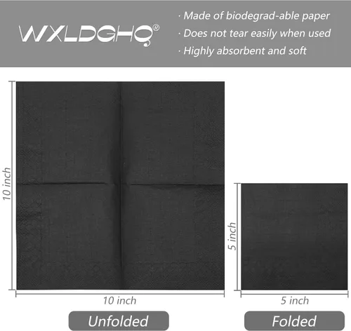 Miniatura 2 de 300 unidades de servilletas de papel desechables para bebidas, servilletas negras desechables de 10" x 10", servilletas de cóctel de 2 capas