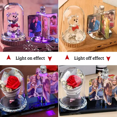 Miniatura 6 de Luz de foto personalizada mexicana LED rosa flor cristal rectangular foto marco personalidad luz 3D cristal foto marco regalo de Navidad, AZUL