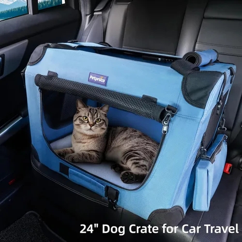 Miniatura 7 de Jaula portátil plegable para perros Petprsco, jaula de viaje para perros 24x17x17 con manta suave y cálida y cuenco plegable para gatos grandes