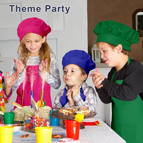 Miniatura 7 de Juego de delantal y sombrero de chef para niños, 24 piezas con 2 bolsillos ajustables para cocinar, aula, hornear, pintura, 6 a 13 años