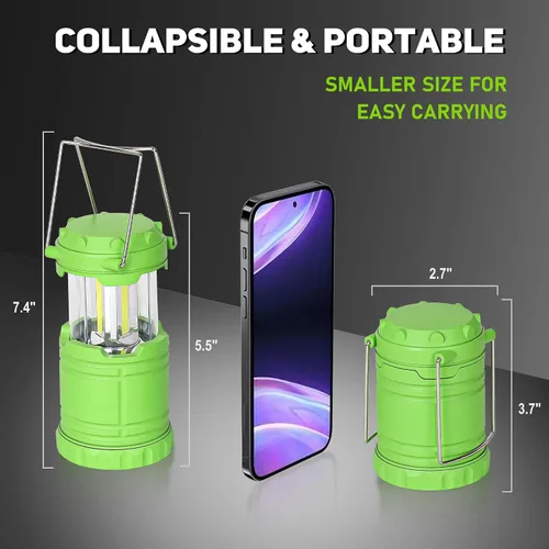 Miniatura 4 de Paquete de 2 mini linternas LED verdes para acampar, luces portátiles para acampar, lámparas con mango al aire libre, luces de emergencia esenciales