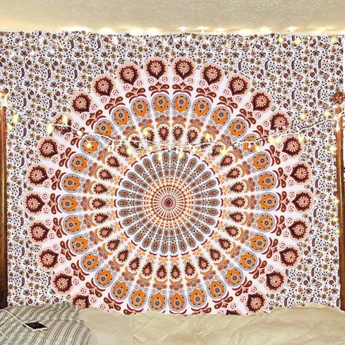 Miniatura 40 de Tapiz hippie indio bohemio psicodélico dorado azul pavo real mandala colgante en la pared (negro blanco, Queen (84 x 90 pulgadas) (84.6 x 90.6 in)