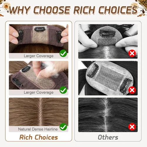 Miniatura 160 de Rich Choices Pelucas con topper de cabello para mujeres, cabello humano real 100% Remy, sin flequillo, para mujeres con adelgazamiento en la parte