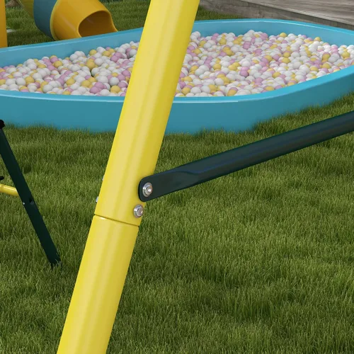 Miniatura 8 de Outsunny Juego de columpios de 440 libras para patio trasero, soporte 5 en 1 resistente con marco en A, juego al aire libre para niños, con columpio