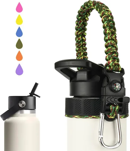Miniatura 12 de Paracord Handle for Hydro Flask Water Bottles Standard/Wide Mouth, Strap Holder with Safety Rubber Ring & Carabiner, Easy to Carry and Durable Rosado