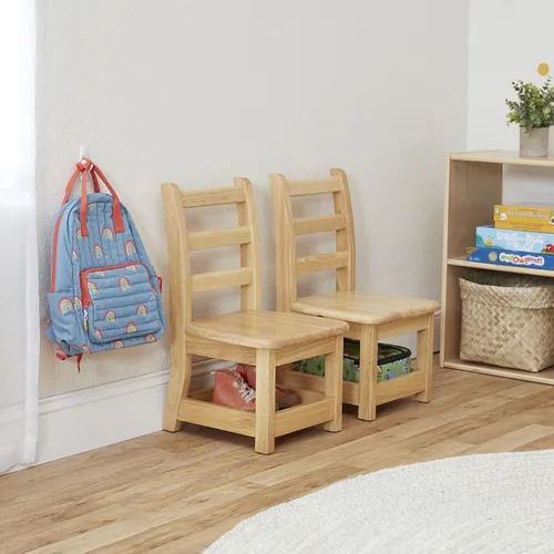 Miniatura 2 de ECR4Kids Silla de escalera de tres peldaños con almacenamiento, altura del asiento de 10 pulgadas, asiento de aula, natural, paquete de 2
