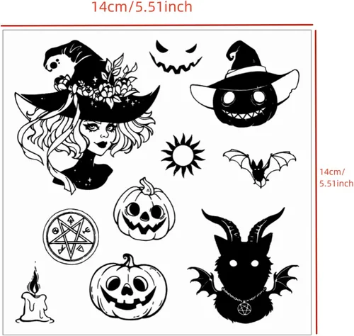 Miniatura 2 de Sellos transparentes de bruja de Halloween para hacer tarjetas o diarios, espeluznante calabaza, murciélago, monstruo, sellos de silicona
