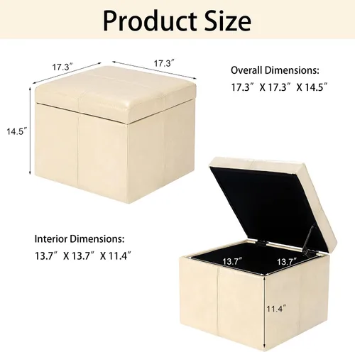 Miniatura 3 de Homebeez Faux Leather Storage Ottoman, 17.3" Square Upholstered Small Foot Rest Stool Cube Footstool with Hinged Lid, Load 300 lb, for Living Room