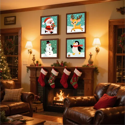 Miniatura 5 de KYOQFVN Paquete de 4 pinturas enmarcadas de Navidad por números para niños, pintura por números con lienzo, kits de pintura al óleo por números