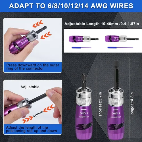 Miniatura 4 de Pelacables para AWG, herramienta mejorada para taladro, pelacables eléctrico universal 8 en 1, herramienta de extracción rápida de cable con 25