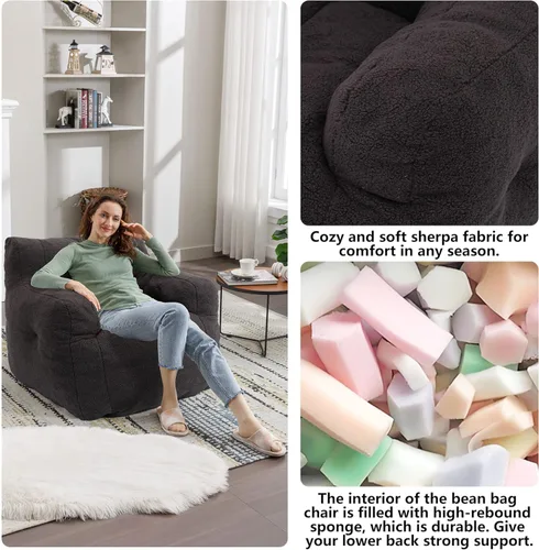 Miniatura 5 de Recaceik Sillas Puf, Silla Puf Suave Acolchada con Relleno, Sofá Perezoso Esponjoso, Silla Puf Gigante Imperial para Dormitorio, Sala de Estar, Negro