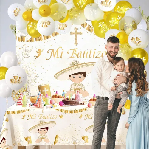 Miniatura 3 de Kit de 57 piezas de guirnalda de arco de globos de Mi Bautizo para He God Bless Baby Boy Bautizo Party Decoraciones Primera Comunión Decoración