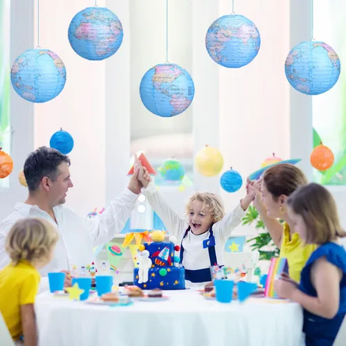 Miniatura 7 de Linternas de papel colgantes con diseño de globo terráqueo, decoraciones del Día de la Tierra alrededor del mundo, linternas de papel temáticas