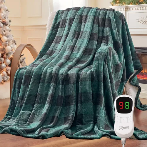 Miniatura 27 de Homemate - Manta eléctrica térmica de 50 x 60 pulgadas ultrasuave de franela, manta calefactora con 10 niveles de calor rápido, 8 horas de apagado