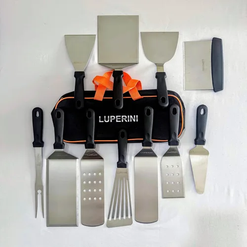LUPERINI. Juego de volteador para barbacoa, juego de acero inoxidable, espátula de parrilla para carne, pescado, huevo, panqueque, hamburguesa y