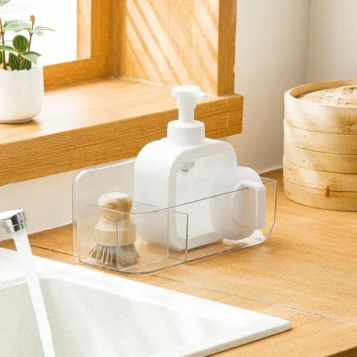 Miniatura 4 de Poeland Organizador de almacenamiento de montaje en pared, cesta de almacenamiento transparente con 3 compartimentos, sin taladrar, colgar