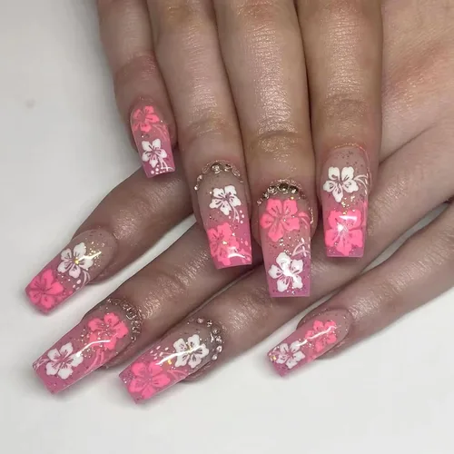 Miniatura 7 de MISUD Uñas a presión – Uñas cuadradas largas con pegamento rosa y negro, acrílico Y2K diseño de dijes de 24 piezas