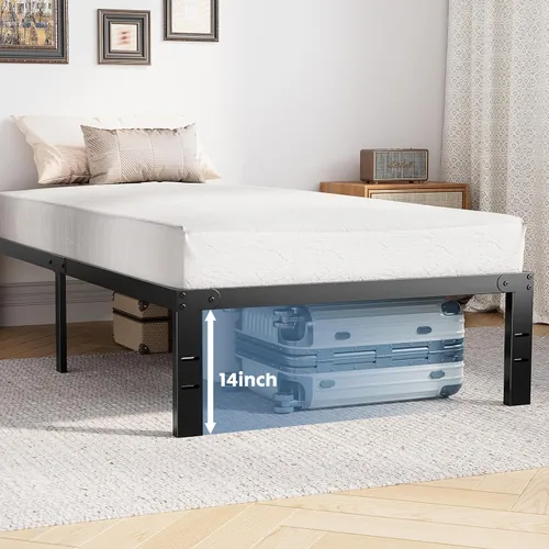 Miniatura 6 de DUMOS - Base de cama tamaño individual con plataforma de metal, base de colchón con soporte de listones de acero, sin necesidad de somier, espacio