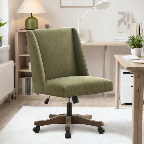 Miniatura 3 de Zihanhome Silla de oficina tapizada sin brazos con patas de madera, moderna y ajustable para oficina en casa, silla de escritorio, silla giratoria