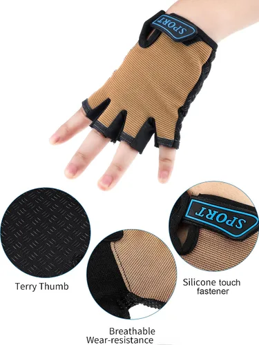 Miniatura 3 de 3 pares de guantes de bicicleta para niños, guantes de entrenamiento sin dedos de medio dedo, gel antideslizante para bicicleta y motocicleta