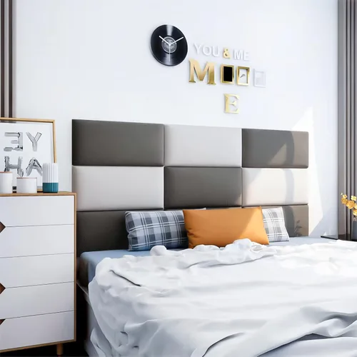 Miniatura 5 de Acolchado de Pared 3D Anticolisión para Niños, Paneles de Pared Tapizados Despegar y Pegar, Cabecero Queen, Pegatinas de Pared de Protección Gris