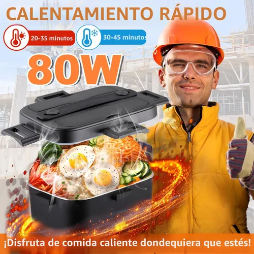 Miniatura 2 de Nifogo 100W Heated Bowl for Car and Truck and Office Electric Lunch Box 3 in 1 Stainless Steel 12 V 24 V and 230 V – Lunch Box 1.5 L x 2 with Grey