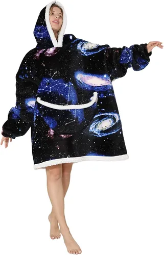 Miniatura 3 de Manta con capucha, sudadera de gran tamaño para adultos, mujeres y hombres, hecha de franela muy suave y cálida, con bolsillo y mangas