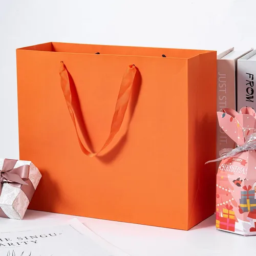 Miniatura 7 de Umoonfine Umoofine - Bolsa de regalo grande naranja con asas de cinta, paquete de 12, 12.6 x 4.5 x 11 pulgadas, extra grande, reutilizable