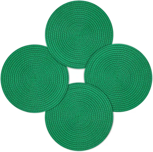 fanquare Juego de 4 manteles individuales redondos trenzados, color verde de Navidad, de 11.8 pulgadas, de algodón, tejidos, salvamanteles, para