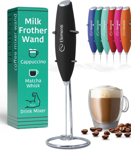 Miniatura 20 de Elementi Espumador de leche eléctrico de mano - Crea café cremoso, delicioso matcha y bebidas perfectas - Batidor compacto y mezclador con soporte