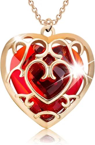 FAADBUK Cosplay Jewelry Skyward Sword Heart Sapphire Ruby Necklace Gamer Fans Gift for Women Girl