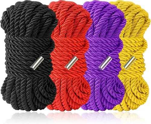 Miniatura 8 de Cuerda de seda de 32 pies y 0.315 in, cuerda suave duradera, multiusos, larga, trenzada, de satén (2 rojas)