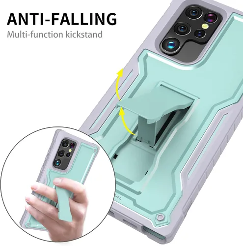 Miniatura 5 de Funda para Samsung Galaxy S22 Ultra 5G (no es compatible con teléfonos no Plus o Plus), protección de grado militar a prueba de golpes, soporte Verde