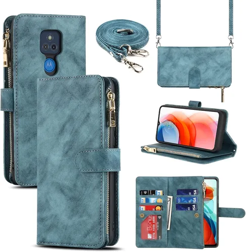 Funda tipo cartera compatible con Motorola Moto G Play 2021, 9 ranuras para tarjetas; correa de hombro ajustable extraíble para Motorola G Play 2021