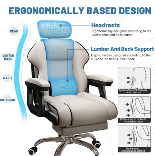 Miniatura 3 de Silla ejecutiva para computadora, silla de escritorio para oficina en casa, ángulo ajustable, ergonómica, de altura ajustable, sillas de piel Blanco