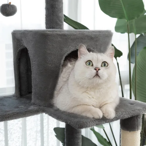 Miniatura 3 de Árbol para gatos de varios niveles, torre para gatos de 69 pulgadas de alto con 2 condominios de felpa, hamaca y percha de felpa, postes rascadores