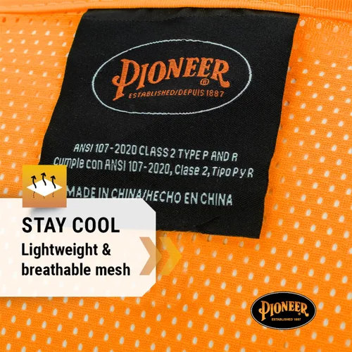 Miniatura 2 de Pioneer Hi Vis - Chaleco de seguridad de malla para hombres y mujeres, cinta reflectante, clase 2, tráfico, seguridad pública, seguridad