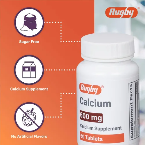 Miniatura 3 de Rugby - Tabletas de calcio de 600 mg - Suplemento de calcio - 60 unidades (1 paquete)