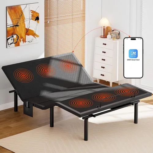 Miniatura 9 de AMADA HOMEFURNISHING Base de cama ajustable con masaje, base de cama ajustable individual XL controlada por aplicación con 4 puertos USB y luz LED