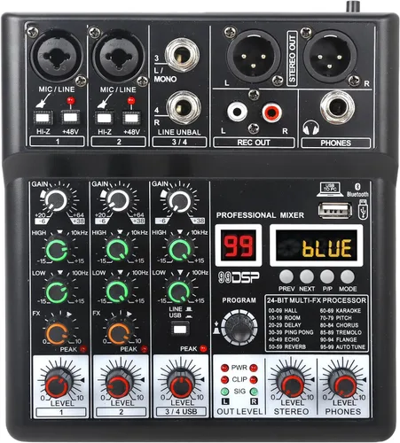 Miniatura 17 de Mezcladores DJ jindaaudio Consola de Mezcla de Audio de 8 Canales con Bluetooth, Interfaz de Audio USB con Alimentación Fantasma de 48V, Mesa