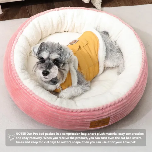 Miniatura 5 de Zerbuger Cama redonda rosa para perros y gatos, de 23 pulgadas, para perros grandes, medianos y pequeños, lavable a máquina, sofá para dormir, parte