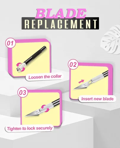 Miniatura 6 de DIYSELF Cuchillo para manualidades con 10 cuchillas adicionales #11, juego de cuchillos de precisión con regla de acero, cuchillo Exacto para Negro