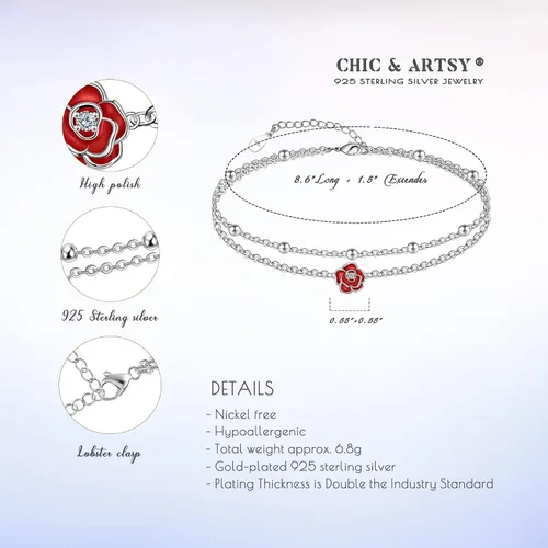 Miniatura 24 de CHIC & ARTSY Tobilleras delicadas de plata de ley S925 para verano, pulsera de tobillo ajustable multicapa para playa, joyería de pie para mujer