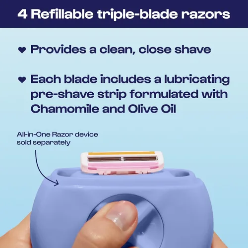 Miniatura 3 de Alleyoop Stay Sharp - Paquete de recambio para maquinilla de afeitar portátil de viaje, para retoques sobre la marcha, 4 cartuchos de triple bígaro