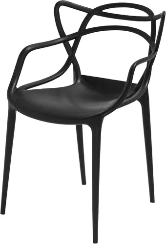 Miniatura 5 de Mid-Century - Silla de comedor con curva de plástico moldeado (juego de 2), color negro