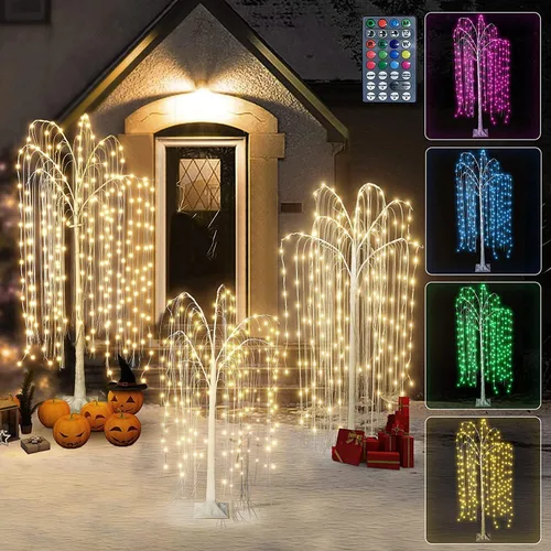 Lamerge 3 piezas de decoración de árbol de sauce iluminado, árboles de abedul RGB LED de 4 pies + 5 pies + 6 pies de colores con control remoto,