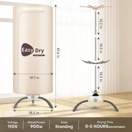 Miniatura 4 de Secadora de ropa portátil de 900 W – Minisecadora compacta para apartamentos pequeños, secadora de ropa eléctrica de secado rápido con gran